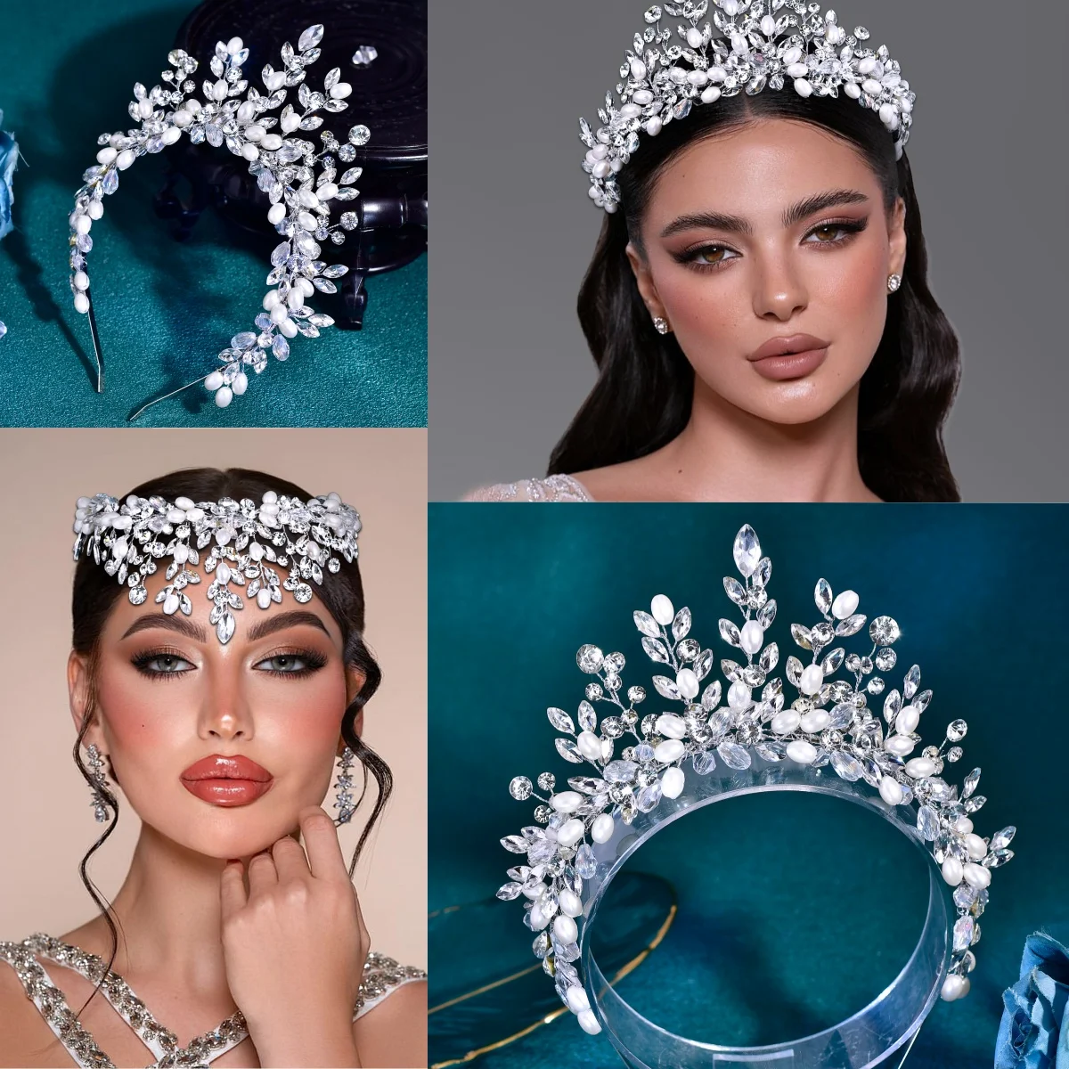 youlapan-花嫁ラインストーンパールクラウンヘッドフープヘアアクセサリー女性用フォアバンドヘッドピースページェントプロムクリスタルヘッドバンド-hp821