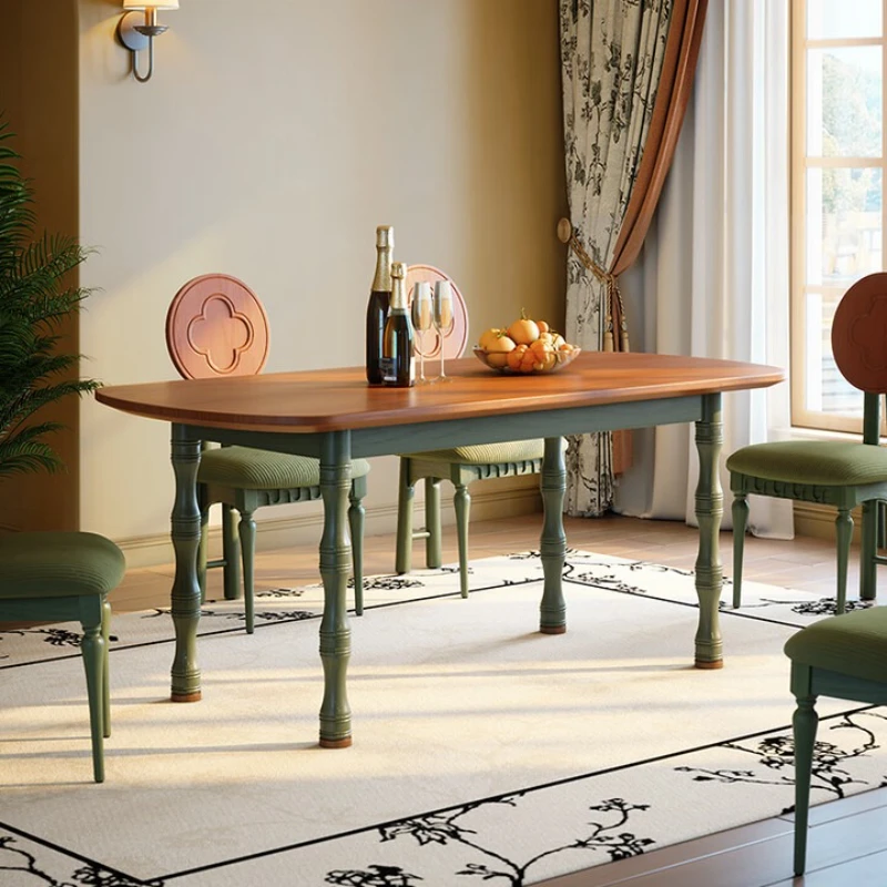 

French retro small apartment household simple antique dining table rectangular dining table