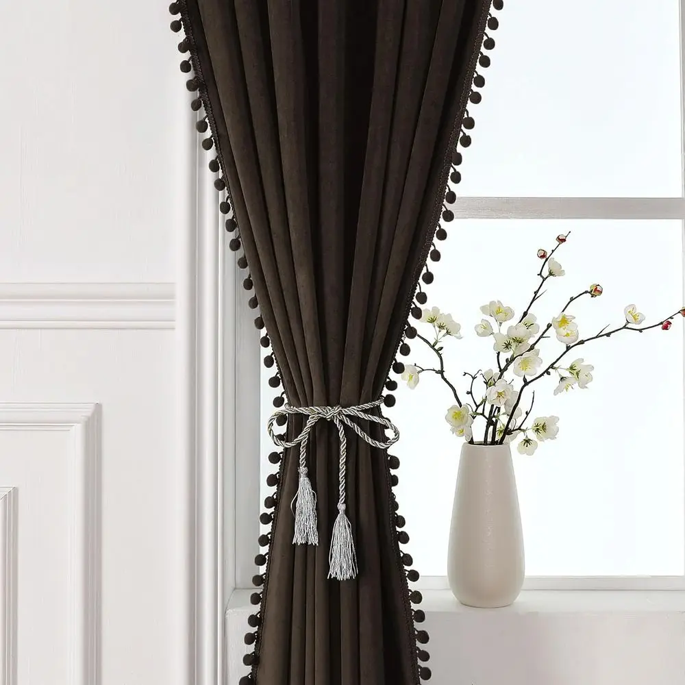 Brown Velvet Room Darkening Curtains, 52x120 Inches, 2-Panel Set for Bedroom and Living Room
