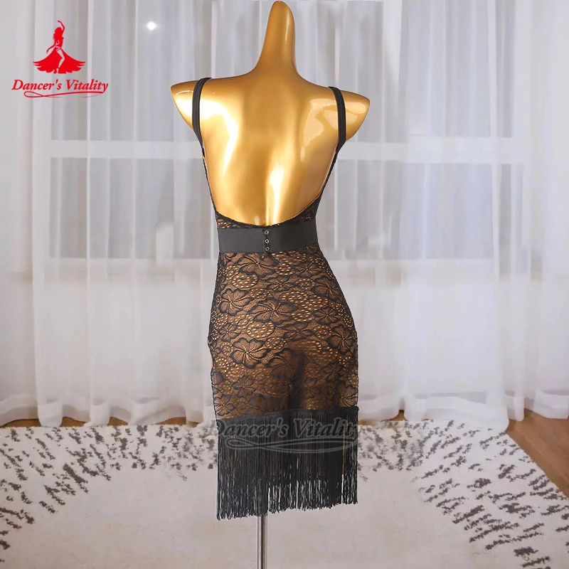 Latin High Split Sleeveless Tassels Dress Adult Women Samba Jive Sexy Make The Legs Look Longer Clothes Custom Dancer's Vitality