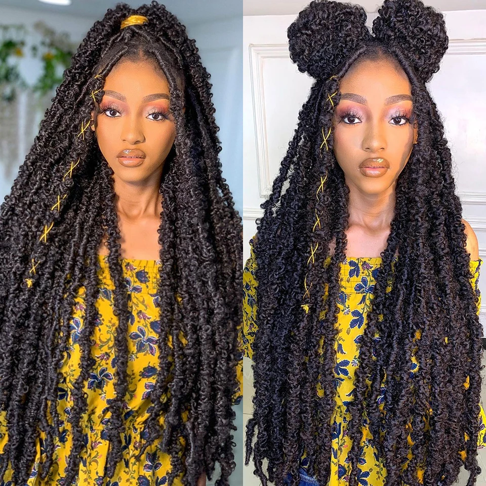 オンブル銅蝶フェイク Locs かぎ針編みヘア合成ドレッドロックヘアエクステンションソフトロックカーリー三つ編み人工毛 24 インチ