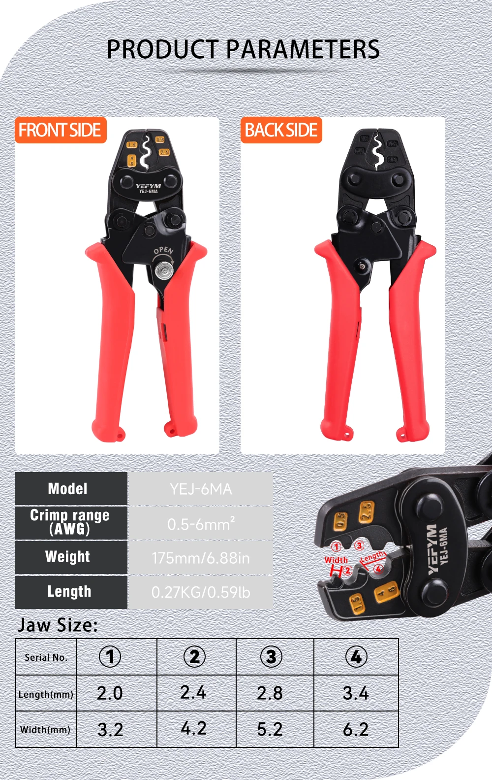 Insulated Terminals & Non-Insulated Terminals Cold Crimping Pliers Multifunctional Ratchet Crimping Tool YEJ-16MA/6MA/1MA