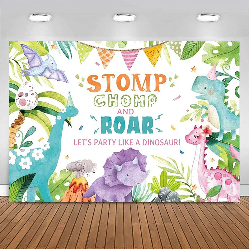 Cartoon Dinosaur Backdrop Cute Dino Tropical Jungle Kids Birthday Baby Shower Party Photography Background Decorations Banner