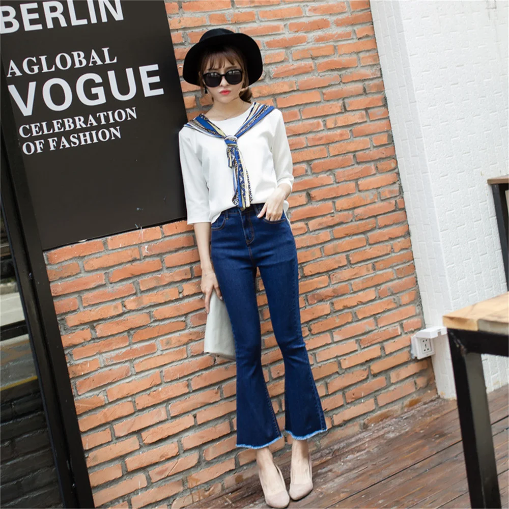 Mùa Xuân, Mùa Thu Mỏng Thời Trang Y2K Xanh Dương Nữ Cao Cấp Quần Jean Co Giãn Femme Quần Vintage Cổ Thoải Mái Denim Loe Quần