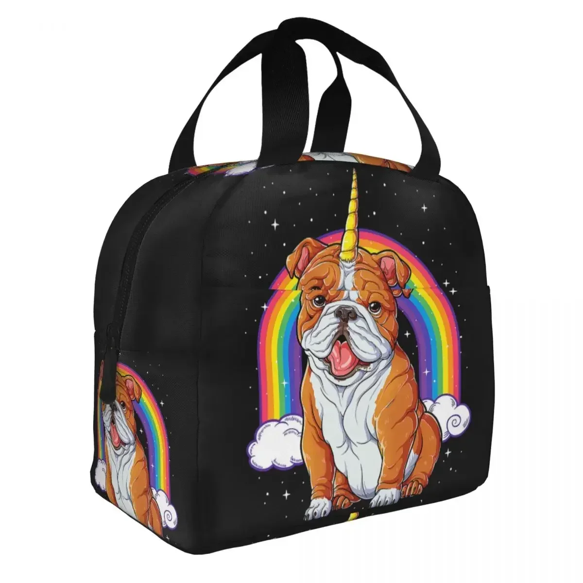 

English Bulldog Unicorn Lunch Bag for Women Resuable Insulated Thermal Cooler Bento Box Kids School Children Food Tote Bags