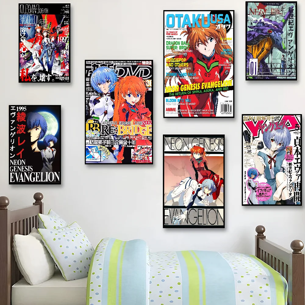 E-Evang-elions Anime Vintage Posters Sticky Retro Kraft Paper Sticker DIY Room Bar Cafe Kawaii Room Decor