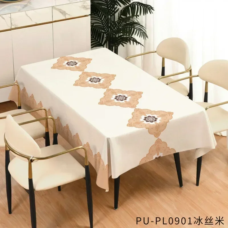 PU Ice Silk Waterproof Oil Proof Table Cover Anti Scald Printed Table Mat Household Ethnic Style Rectangular Dining Table Cloth