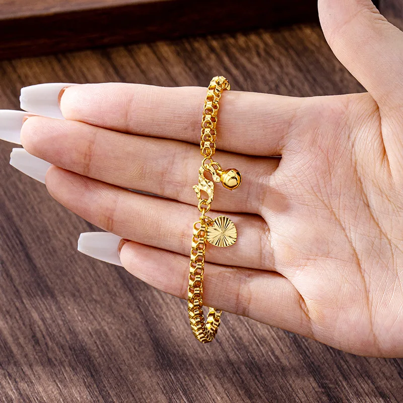 24K Gold Hip-Hop Hollow Plain Chain Necklace Women's AU999 - Premium gold, eye-catching hip-hop design, fits daily & streetwear