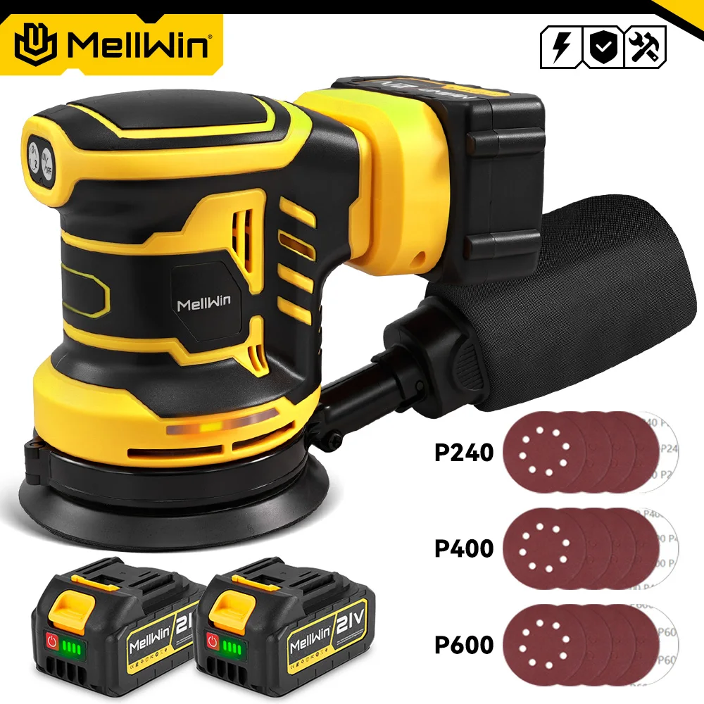 MELLWIN 125 MM Elektrische Exzenterschleifer Polierer 3 Geschwindigkeiten Einstellbar Holz Metall Schleifen Polieren Werkzeug Für Makita 18 V Batterie pin