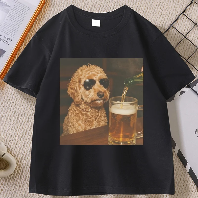 Camiseta divertida Goldendoodle Drinking Beer para mujer, camiseta con meme de animales, camiseta divertida para amantes de los perros, ropa para amantes de la cerveza