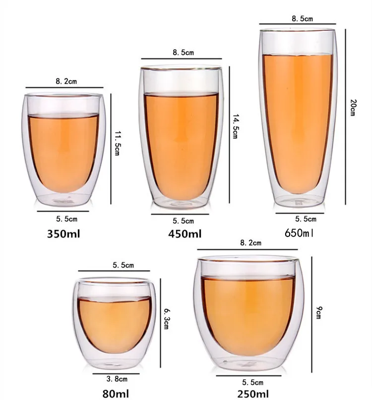 Hitze beständige doppelwandige Glass chale Wasser Espresso Kaffeetasse Set handgemachte Bierkrug Tee Glas Wasser Milch Glas Tasse Trink geschirr