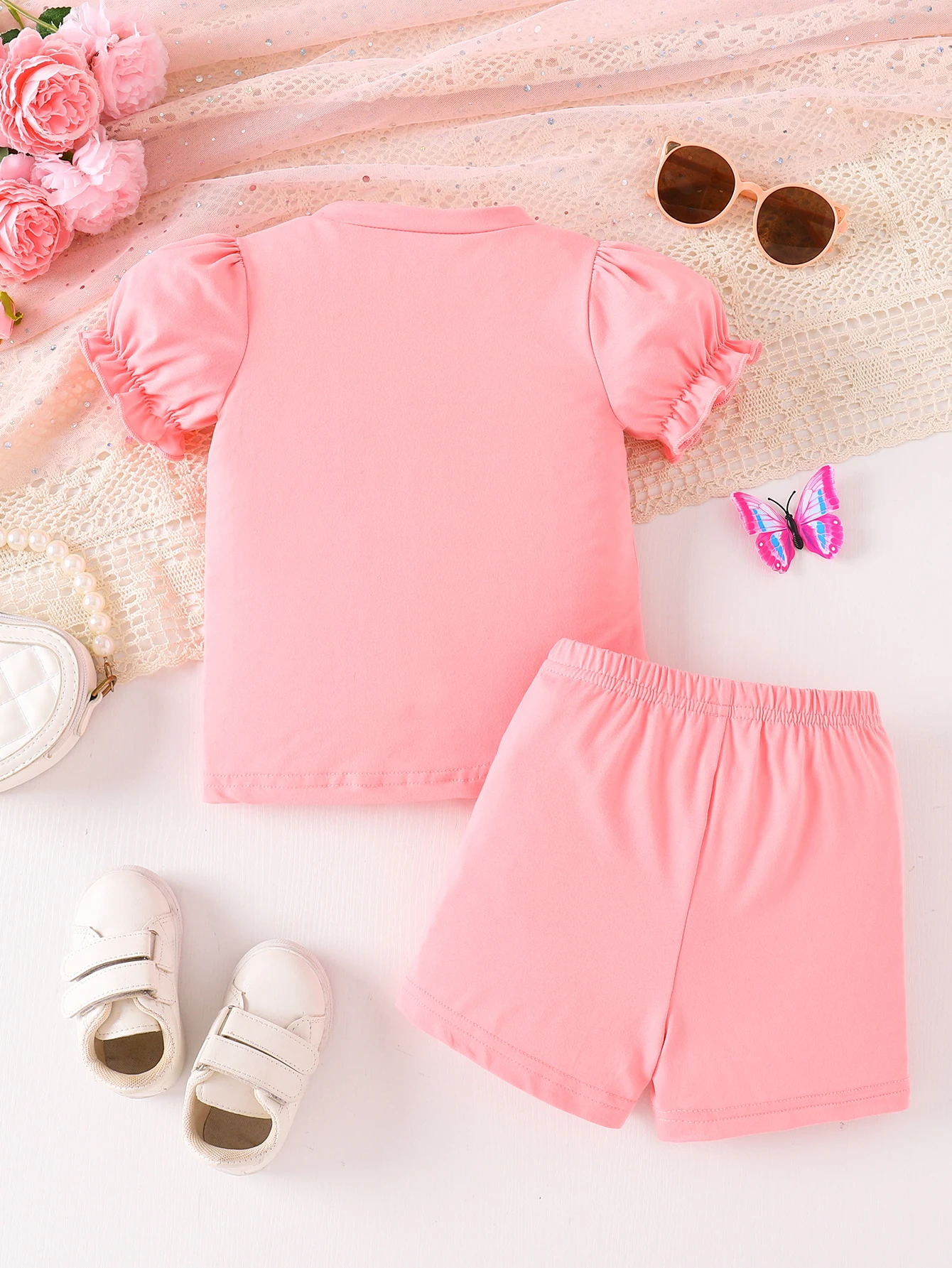 0-3yrs old Newborn Baby Girls Cute Cherry Pink Summer Clothes Sets