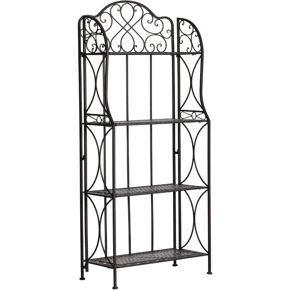 

antique bronze four-tiered metal baker's rack,free standing book shelves plants stand for kitchen patio front porch dining room