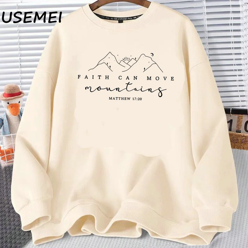 Sudadera con fe puede mover montañas, ropa de fe cristiana Harajuku, Sudadera con capucha de Jesús, jersey de cuello redondo con versículo bíblico, ropa