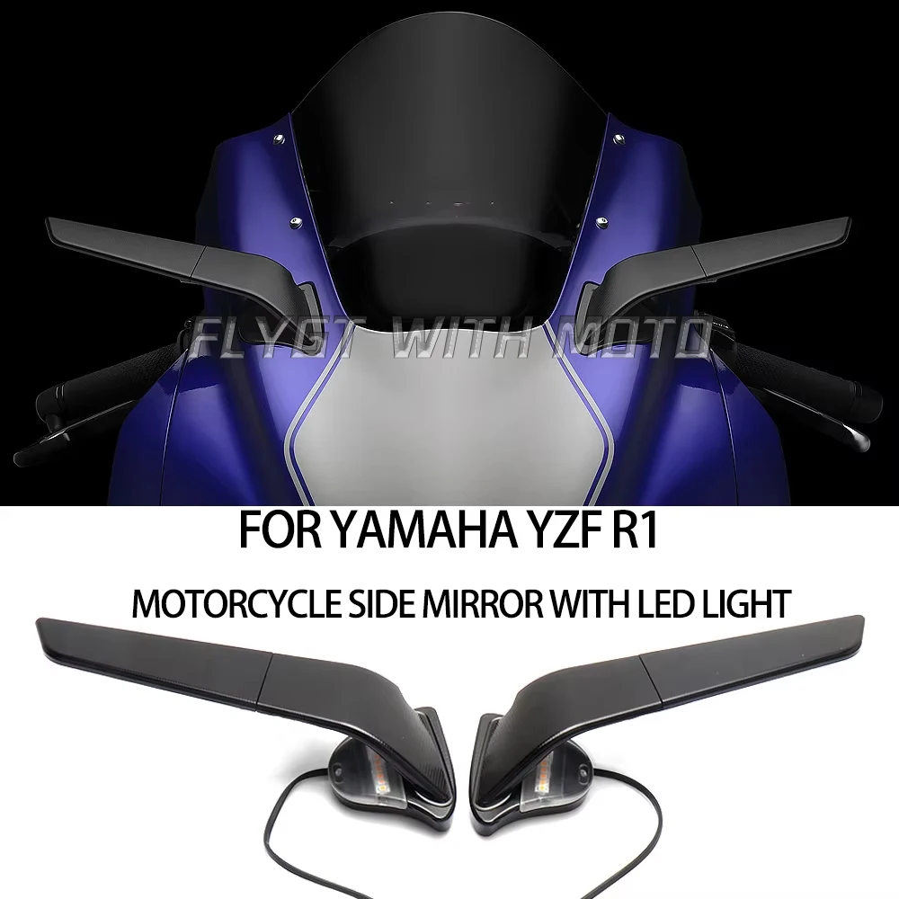 

Motorcycle Rearview Side Mirrors Wind Wing Adjustable Rotating with LED Light For Yamaha YZF R1 r1 M 2020 - 2025