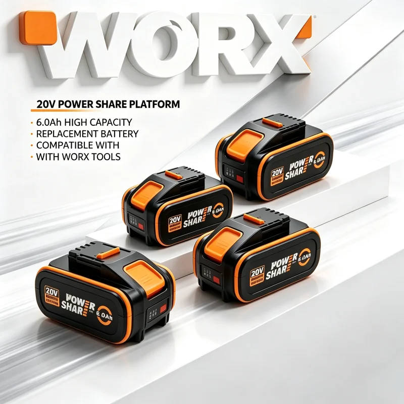 Genuine WORX PowerShare 20V 4.0Ah Lithium Battery Compatible WA3520 WA3525 WA3578,For LED Work Light&Construction Cordless Tools