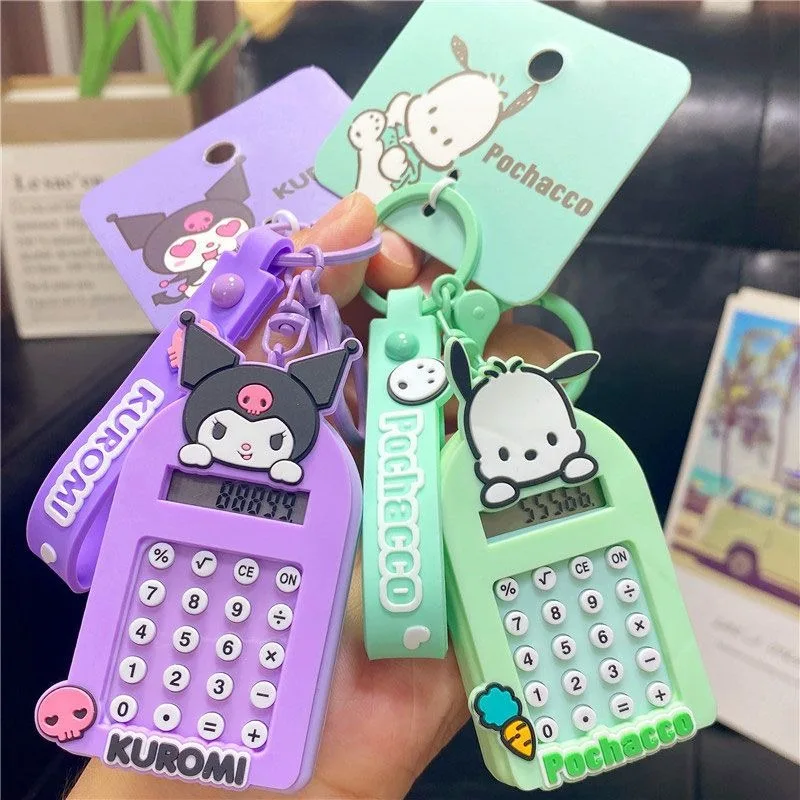 New Hello Kitty Family Cinnamoroll Pompom Purin Kuromi Anime Cute Kawaii Style Student Keychain Calculator Gift Wholesale