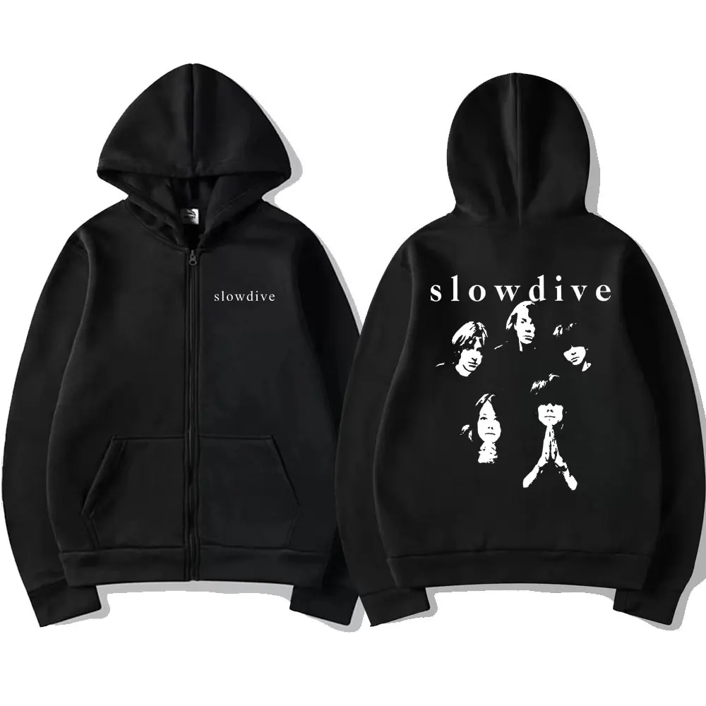 British Band Slowdive Print Zipper Hoodie Men Gothic Oversized Zipper Sweatshirt Men's Rock Zip Up Jacket Unisex Casual Clothes