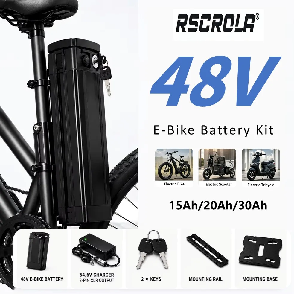 Large Capacity 48V Haiba Ebike Battery Pack with BMS 15Ah 30Ah 21700 Li-ion Battery Cells with Charger Mounting Rail Base 2 Keys