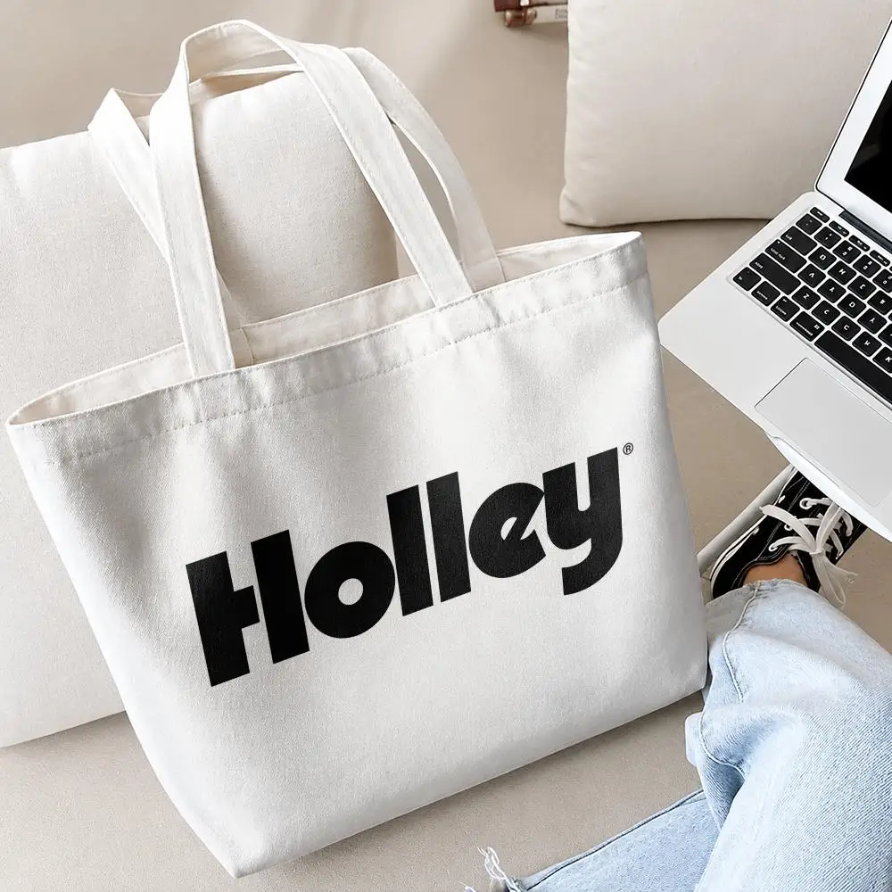 Logo H-Holley Storage Bags 2PC Canvas Tote Bag Set with Zipper Handbags Makeup Pouch Set Travel Bag