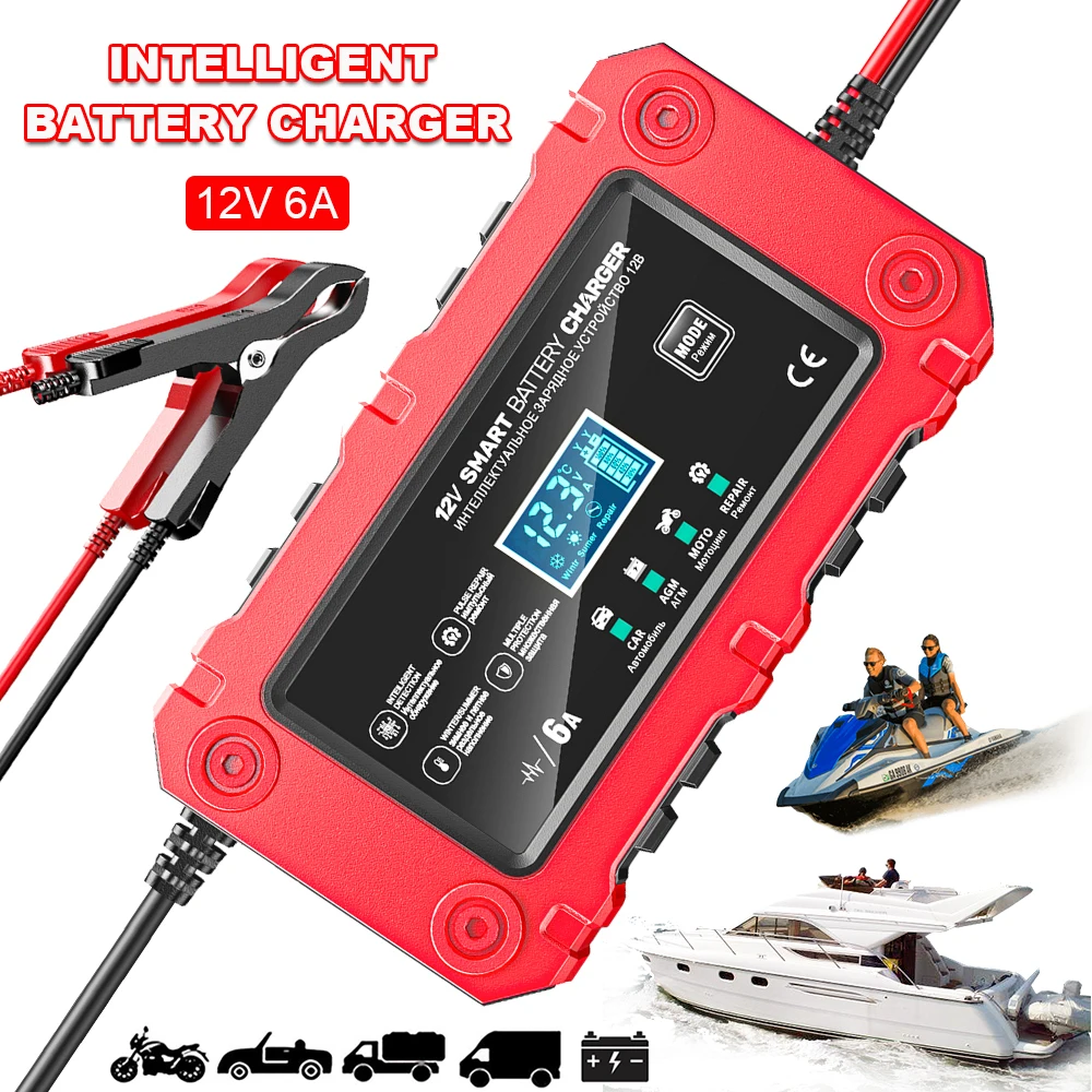 90W 12V Boat Battery Chargers Storage Batteries Maintance Car Battery Tester Pulse Repair RV Motorcycle Battery Charger Digital