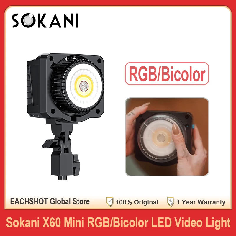 Sokani X60 Mini RGB Bicolor 60W LED Video Light Bowens Mount APP Control for TikTok Youtube Photography Studio Photo Filming