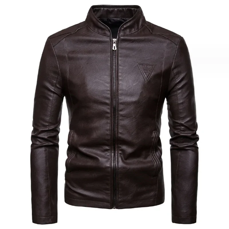 Men's Autumn Slim Pu Leather Jacket Motorcycle Winproof Cool Solid Colors Classic Biker Leather Jacket Aviator Motor Spring Coat