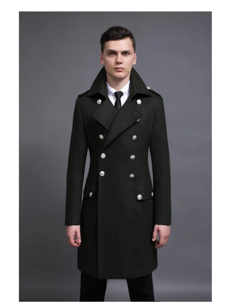 Autumn Winter Long Warm Woolen Coat Men Double Breasted Luxury  Stylish European Style Wool Blends Overcoat  length jacket