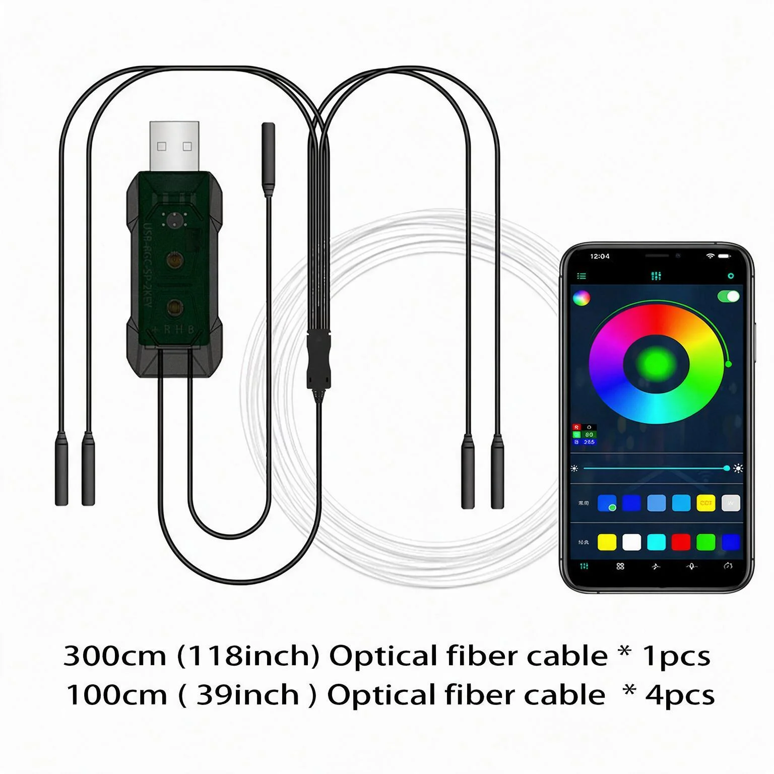 1 to 5 Car RGB Ambient LED Light Strip USB Fiber Optic Atmosphere Neon Invisible Light APP Control Music Sync RF Remote Brightness Adjustable Multi Color for Center Console Door Dashboard Interior Decoration Auto Accessories