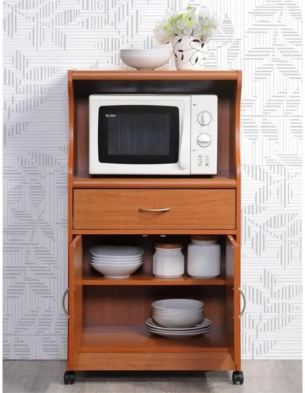 Carrito de cocina para microondas, color cereza
