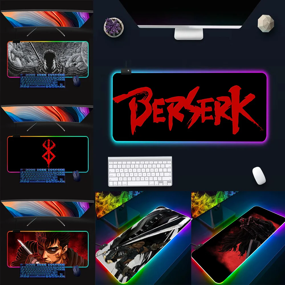 BerserkS RGB Pc Gamer Keyboard Mouse Pad Mousepad LED Glowing Mouse Mats Rubber Gaming Computer Mausepad