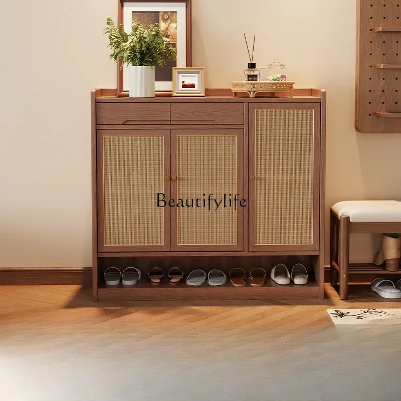 

FG44Solid wood rattan shoe cabinet Large capacity storage Household door shoe cabinet