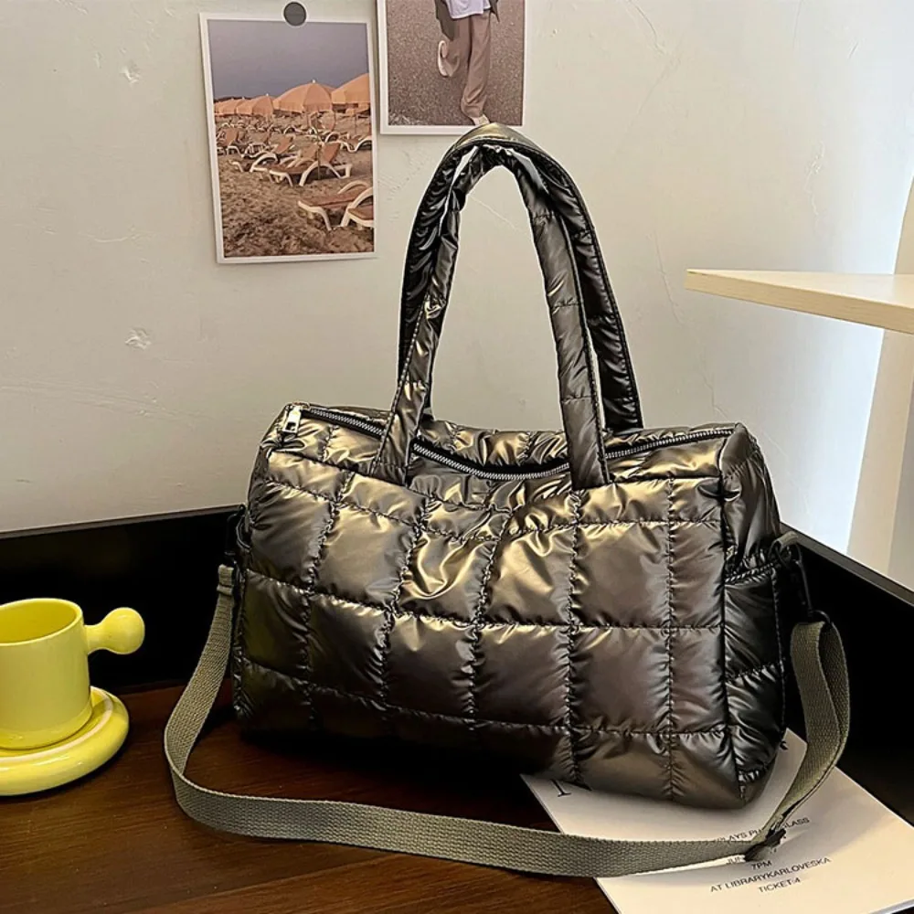 

Korean Style Bright Space Cotton Tote Bag Large Capacity Shoulder Bag Cloud Crossbody Bag Down Solid Color Nylon Handbag Girls