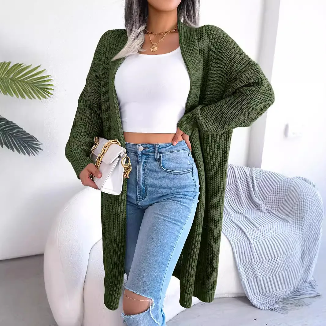 

Women's Autumn And Winter Casual Versatile Collar Long Jacket Solid Color Cardigan Buttonless Long Sleeved Loose Sweater Coat