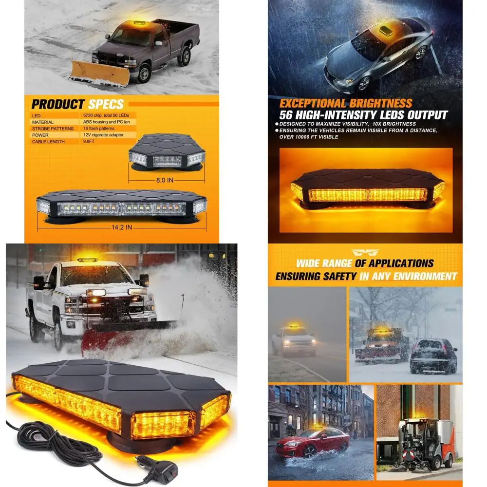 

Amber LED Rooftop Strobe Beacon Light Bar for Emergency Vehicle Safety Warnings