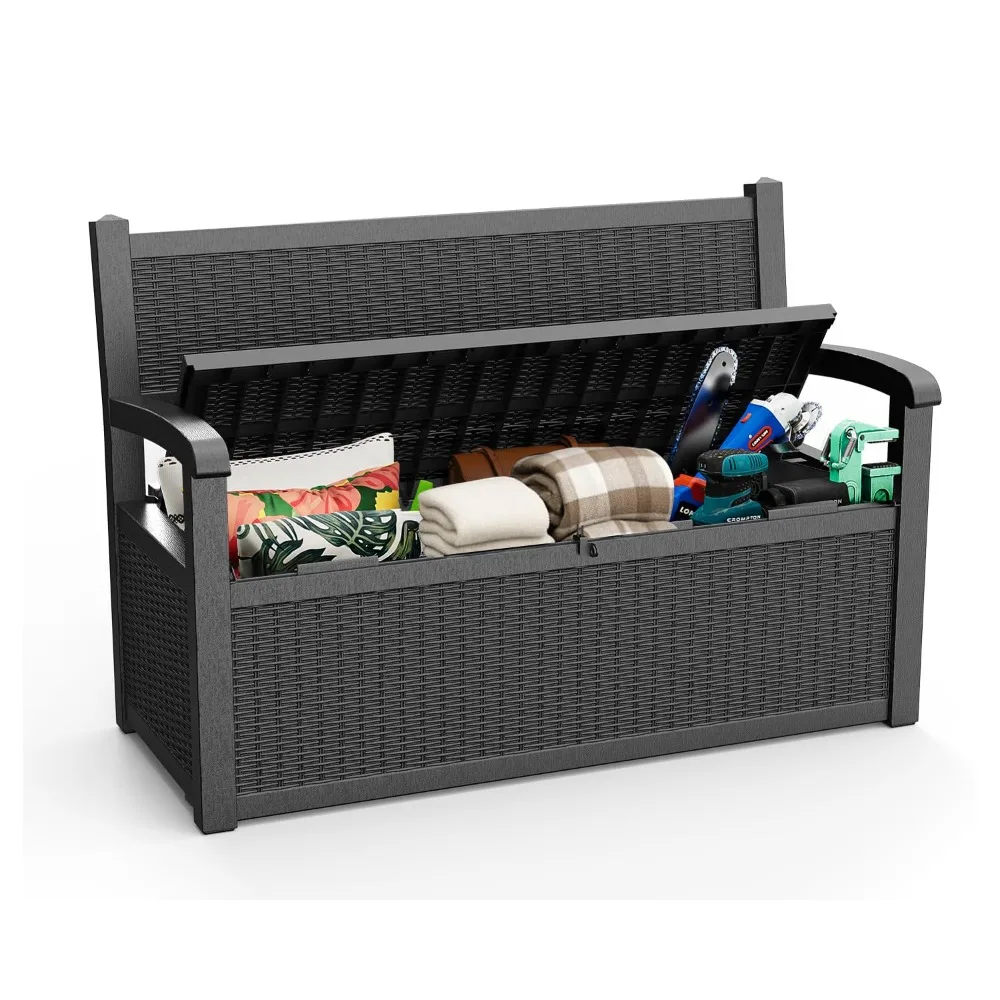 

80 Gallon Storage Bench Deck Box Outdoor with Armrests, Storage Furniture Waterproof Lockable for Porch Patio and Garden