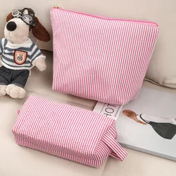 2 Pcs Set Women's Cosmetic Bags Large Capacity Ladies Stripe Toiletry Bag Makeup Case Travel Female Storage Handbag Clutch Purse