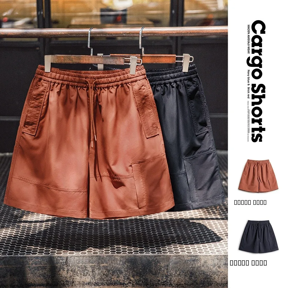 

Мужские летние повседневные брюки Maden American Workwear, красные, свободного кроя, с прямыми штанинами, длина до середины икры, с завязками на талии