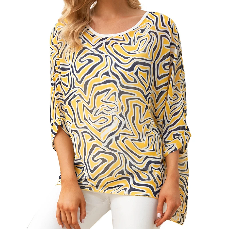 BHflutter-Chemisier en mousseline de soie pour femme, grande taille, style chauve-souris, décontracté, boho, été, 2022