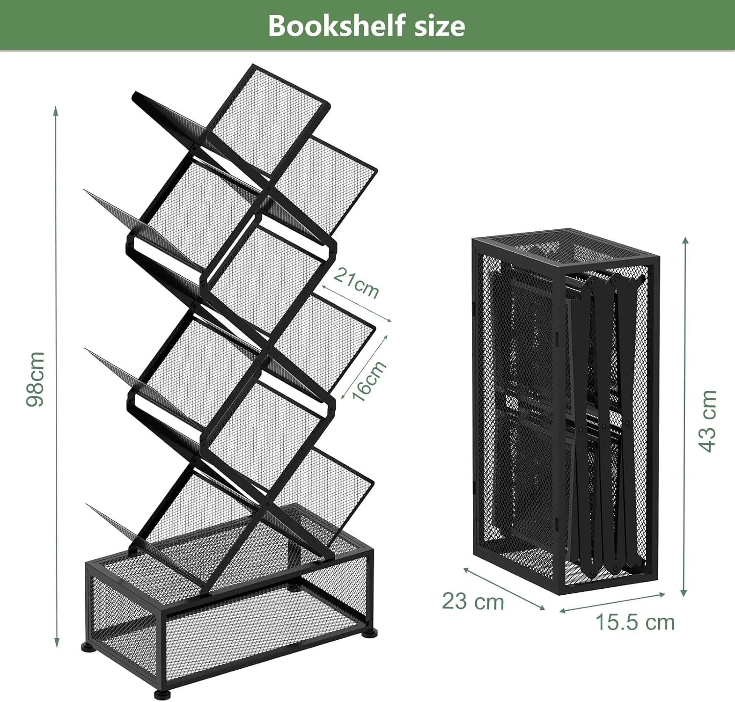 

Gintan 9-Tier Space Saving Bookshelf With Storage,Bedroom Shelves Folding Bookshelves,No Installation Required Shelf Tree Metal