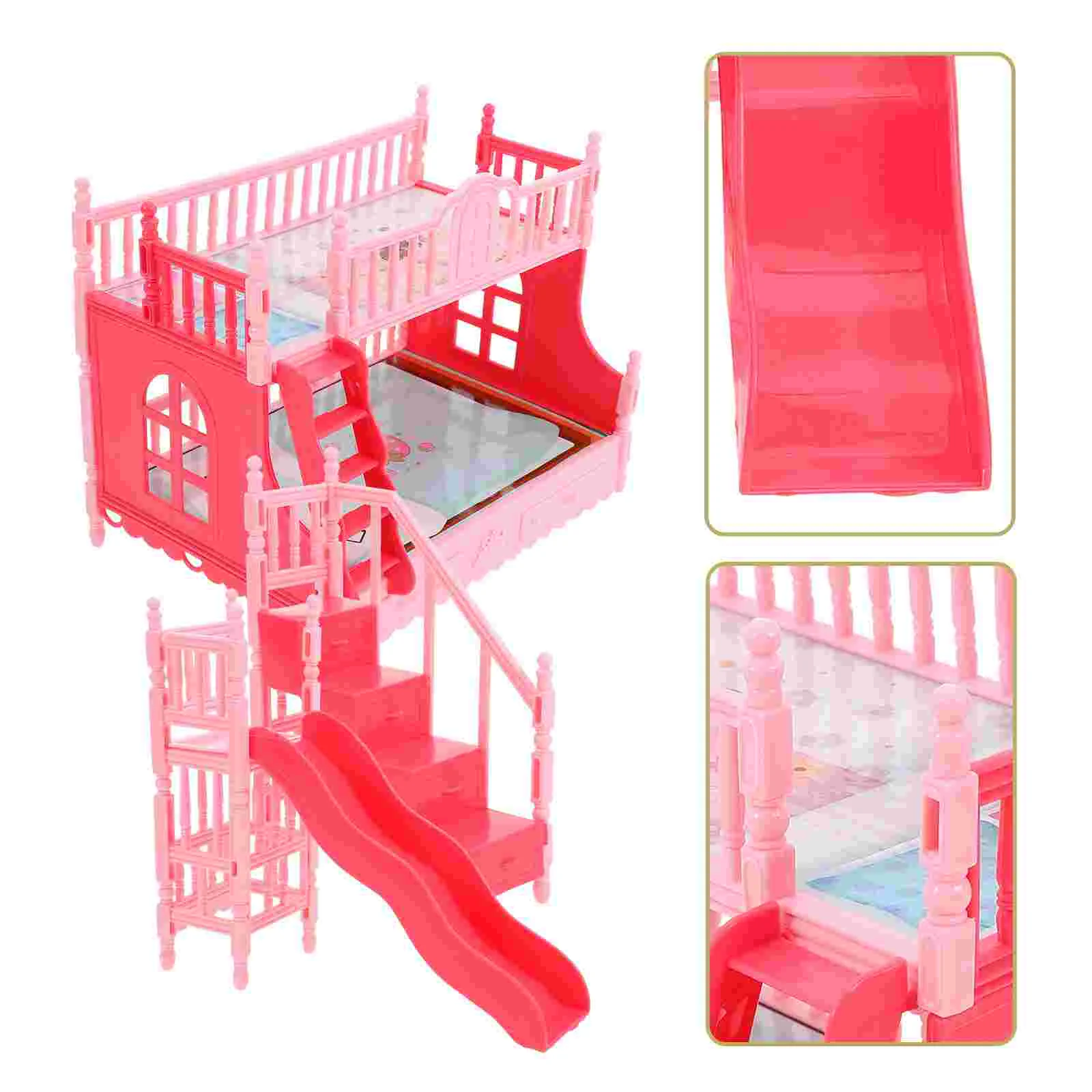 Bunk Bed Set Girls' Accessories Mini House Decor Furniture Bedroom Accessory Abs Model Prop Decoration