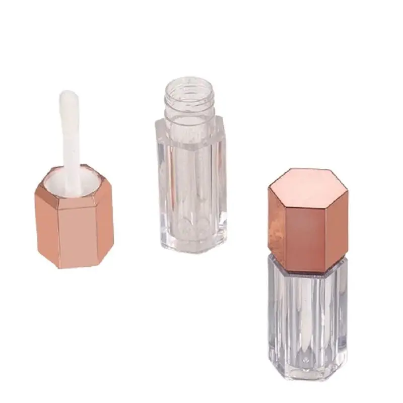 

5ML Lip Gloss Tubes Plastic Containers Hexagon Shape High Rose Gold Lid Makeup Blusher Lip Glaze Empty Bottle Wholesale