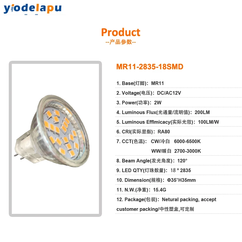 5Pcs/Lot Mr11 Led Spotlights 2W 12V Glass Light Cup Focos Spot Gu4 Bi Pin Base 20W Replacement Bulbs