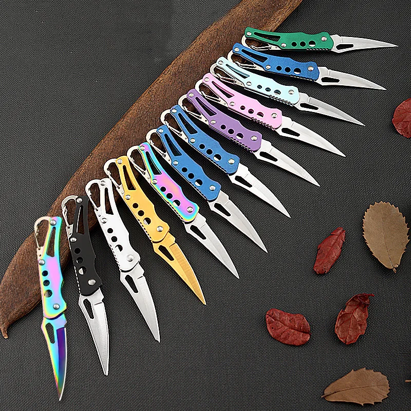 Portable Stainless Steel Folding Knife Hunting Camping Fishing Pocket Knives Keychain Outdoor Selfdefense Survival Hand Tools