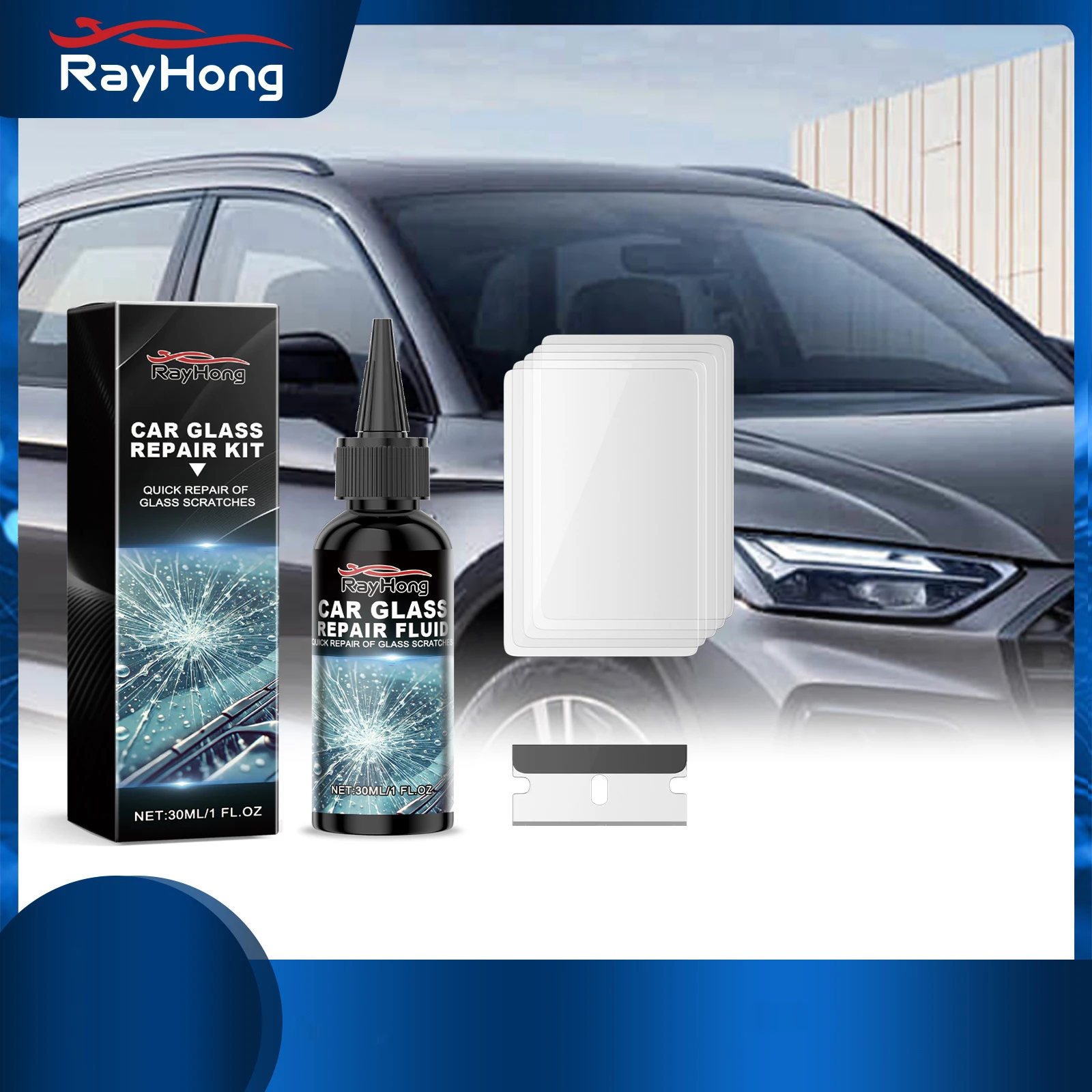 Windshield Repair Kit Car Glass Crack Fix Liquid UV Resin DIY Windshield Chip Repair Tool for Cracked Window Repair 30ml Carcare