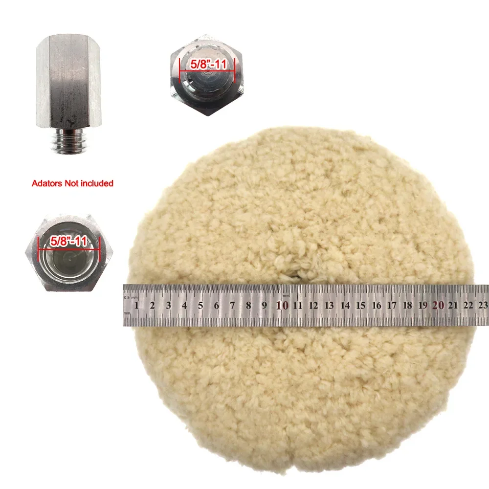 Tampone per lucidatura per auto da 8" Tampone per lucidatura in lana spessa su entrambi i lati con adattatore per bullone di prolunga per filettatura 5/8"-11 per lucidatura e taglio