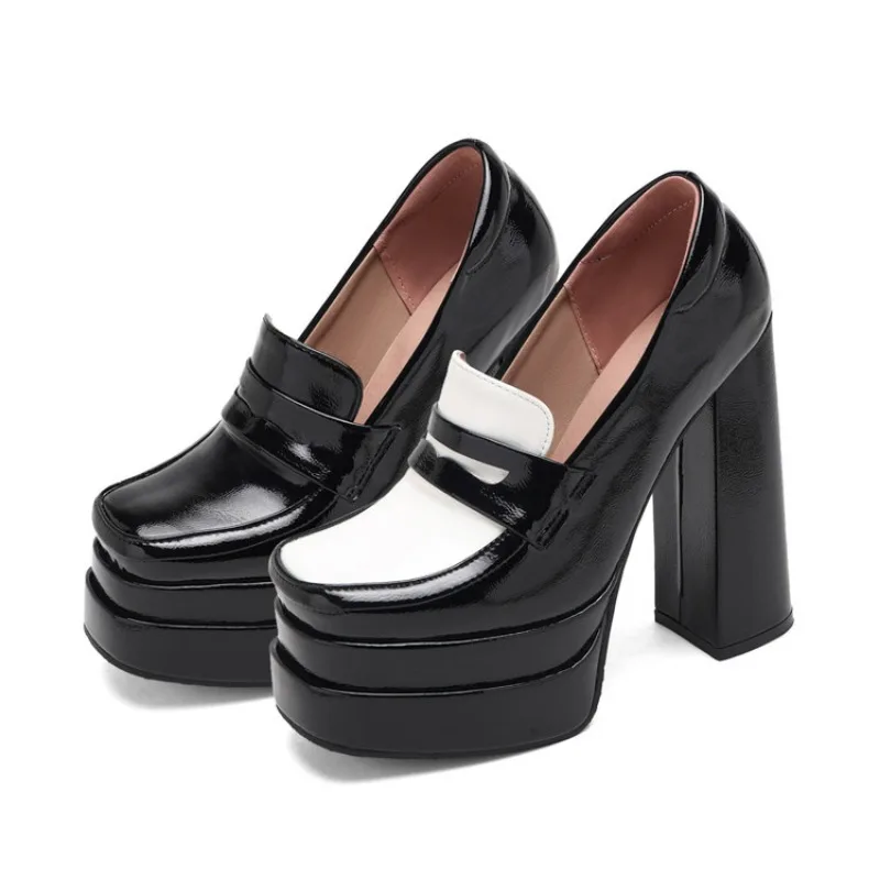 

Весенне-осенние черные непромокаемые туфли на высоком каблуке 14 см на платформе, европейско-американская модная простая повседневная женская обувь 45