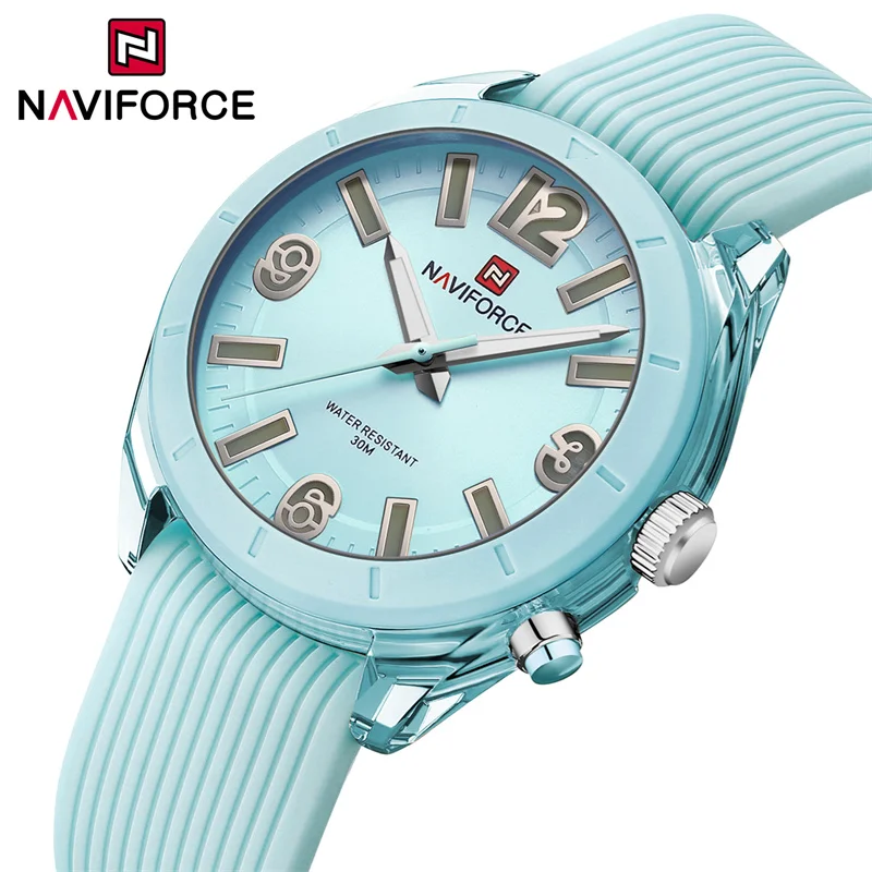 NAVIFORCE jam tangan wanita Quartz bercahaya, jam tangan kualitas tinggi anti air modis kasual tali silikon