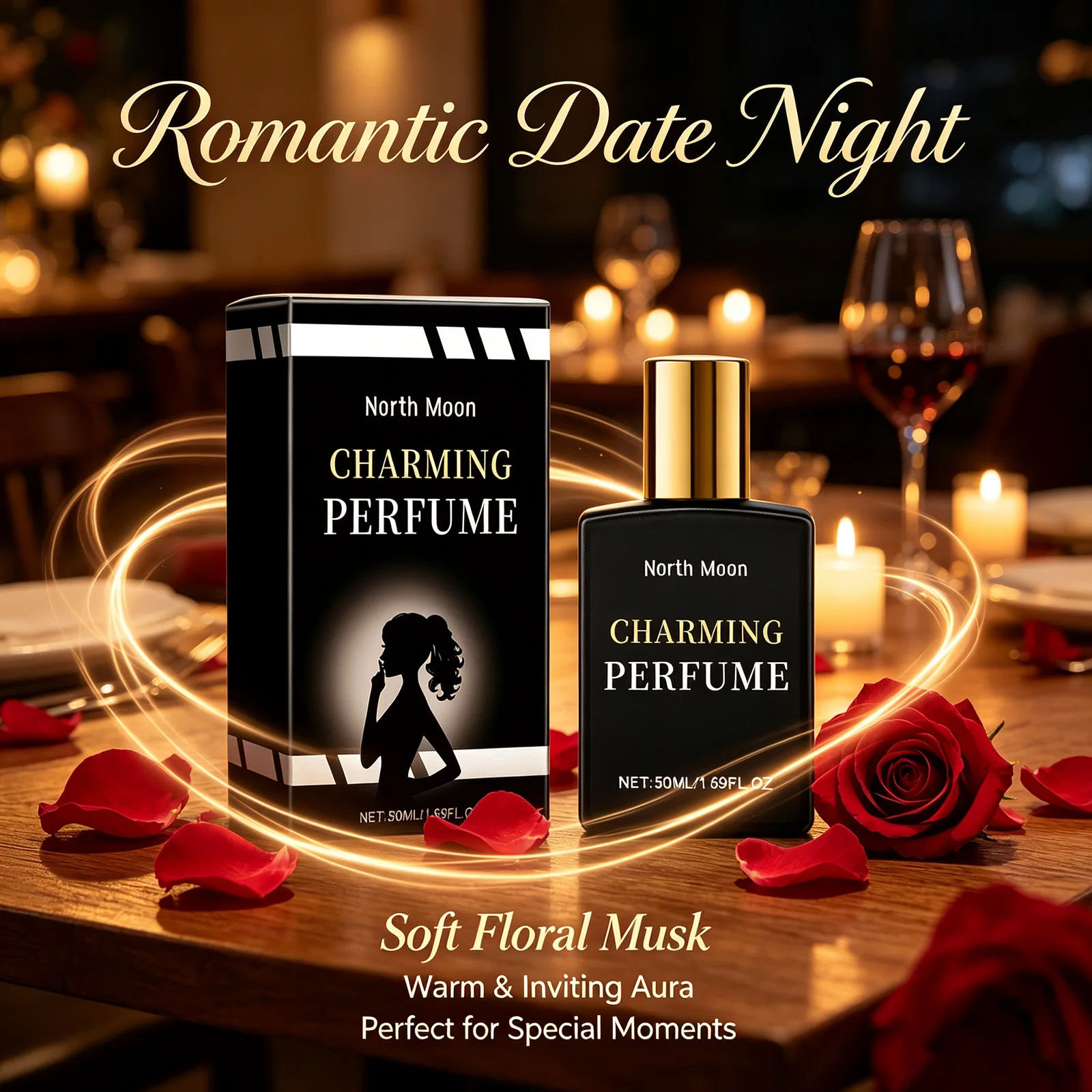 Natural Pheromone Perfume for Couples – Long-Lasting Jasmine & Green Tea Fragrance, Flirting Attraction Scent for Date Night, Romantic Light Perfume for Women & Men, Portable Gift 50ml
