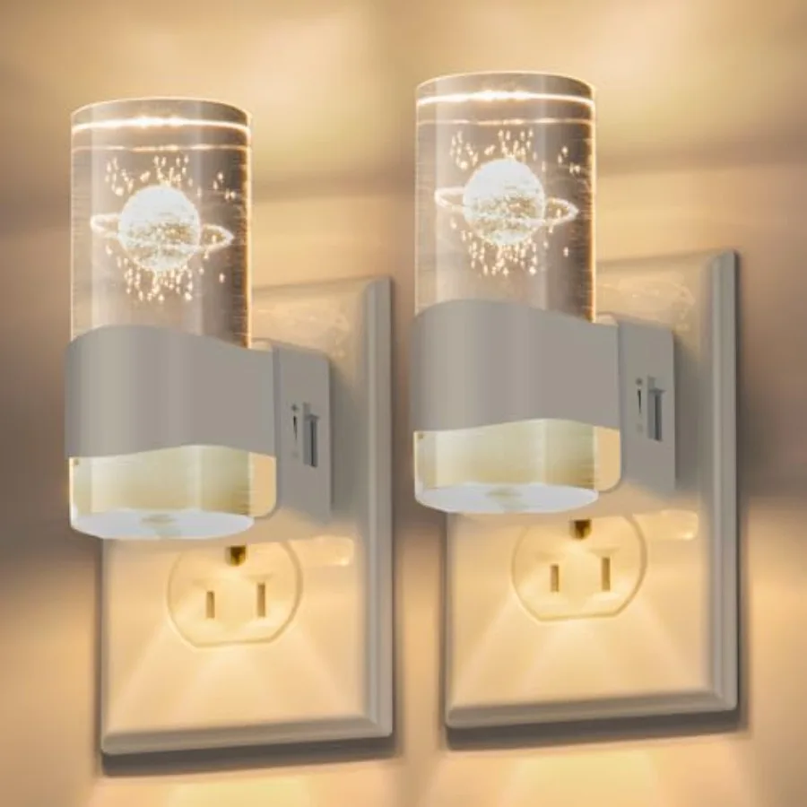 LED Night Light 2 Pack, Dimmable, Dusk to Dawn Sensor, 0-100 LM Adjustable Brightness, 3000K, Wall Mounted, Starry Sky Pattern